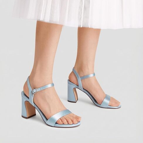 XMWEALTHY Women's Chunky Block High Heels 3-Inch Comfortable Open Toe Bridal Wedding Heels Ankle Strap Party Dress Heeled Sandals in Saudi Arabia