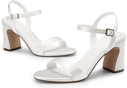 XMWEALTHY Women's Chunky Block High Heels 3-Inch Comfortable Open Toe Bridal Wedding Heels Ankle Strap Party Dress Heeled Sandals in Saudi Arabia