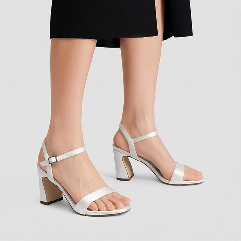 XMWEALTHY Women's Chunky Block High Heels 3-Inch Comfortable Open Toe Bridal Wedding Heels Ankle Strap Party Dress Heeled Sandals in Saudi Arabia