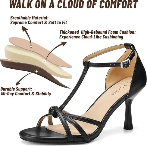 Women's T-Strap Kitten Heels, 3 Inch Round Toe High Heeled Sandals | Adjustable Ankle Strap, Open Toe 3 Inch Skinny Heel, Non-slip Strappy Heels for Dressy, Formal, Casual Office, Wedding, Party in Saudi Arabia