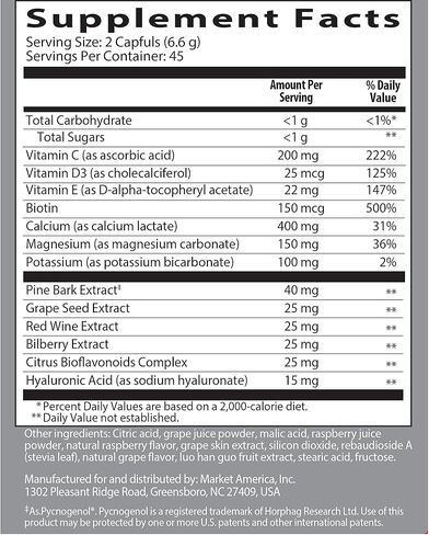 مزيج الجمال Isotonix OPC-3 - البيكنوجينول وبذور العنب وحمض الهيالورونيك لترطيب البشرة ومرونتها ودعم الكولاجين، مسحوق متساوي التوتر، نباتي، 90 حصة in Kuwait