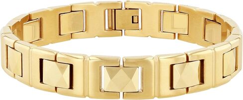 Men's Gold Tone Faceted Link Bracelet - Stainless Steel and Tungsten, Polished Finish, 8-3/4" in Saudi Arabia