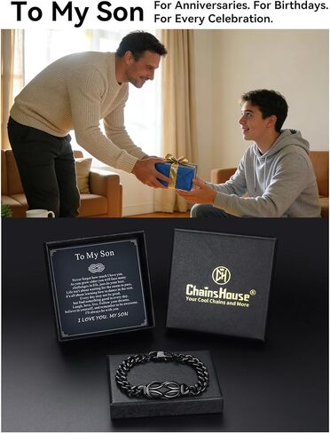 أساور ChainsHouse مربعة بعقدة حب للرجال أساور من الجلد المضفر من الفولاذ المقاوم للصدأ مع بطاقة رسالة حب هدية عيد ميلاد للرجال/الحب/الزوج/الأب in Kuwait