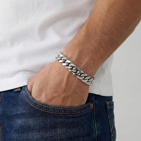 True Religion 8.5 Inch Cuban Chain Bracelet for Men Rhodium Plated Brass in Saudi Arabia