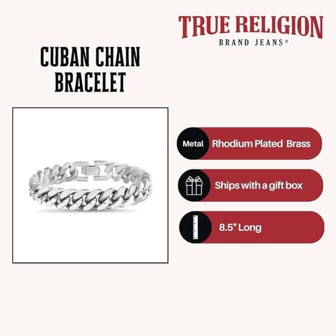 True Religion 8.5 Inch Cuban Chain Bracelet for Men Rhodium Plated Brass in Saudi Arabia