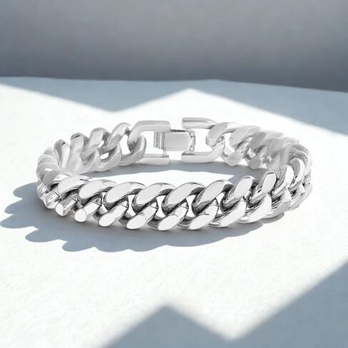 True Religion 8.5 Inch Cuban Chain Bracelet for Men Rhodium Plated Brass in Saudi Arabia