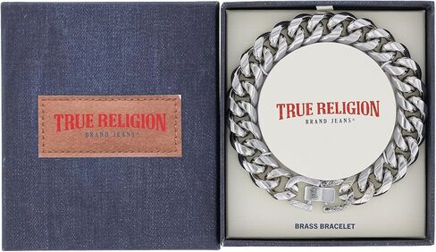 True Religion 8.5 Inch Cuban Chain Bracelet for Men Rhodium Plated Brass in Saudi Arabia