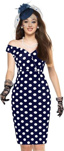 JenPen 5 Pcs Women's Vintage Polka Dot Dress Retro Pencil Dress Floral Spring Costume for Derby Tea Party Cocktail(Medium,Elegant) in Saudi Arabia