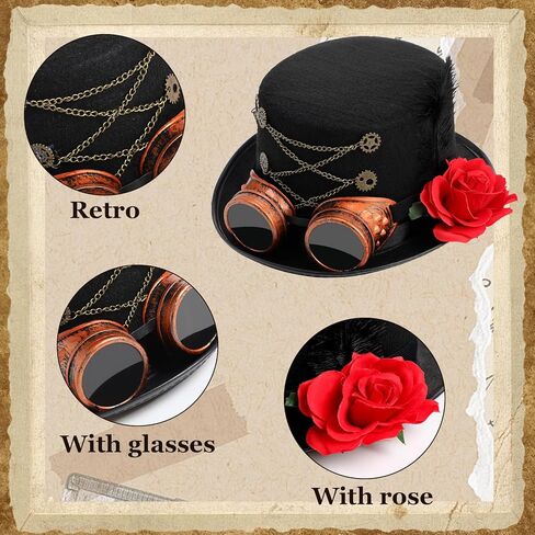 5 Pcs Steampunk Costume Accessories for Women with Hat Gear Earrings Gothic Floral Bracelet Choker for Halloween Steampunk Medieval Renaissance Cosplay Black in Saudi Arabia