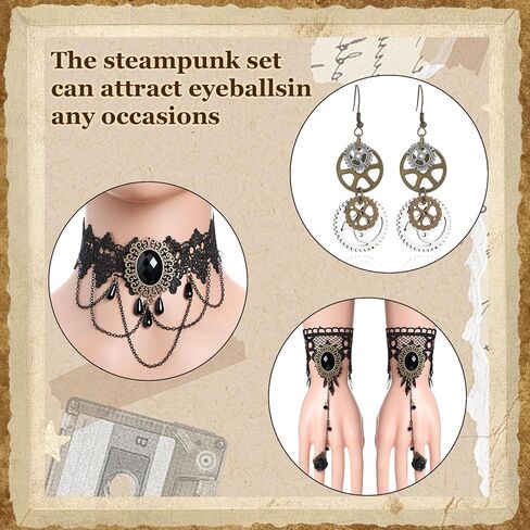 5 Pcs Steampunk Costume Accessories for Women with Hat Gear Earrings Gothic Floral Bracelet Choker for Halloween Steampunk Medieval Renaissance Cosplay Black in Saudi Arabia