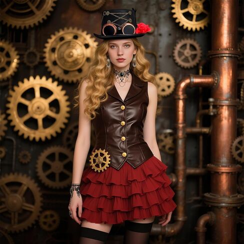 5 Pcs Steampunk Costume Accessories for Women with Hat Gear Earrings Gothic Floral Bracelet Choker for Halloween Steampunk Medieval Renaissance Cosplay Black in Saudi Arabia