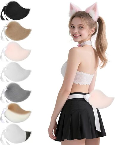 Zcargel Cosplay Rabbit Tail Plush Bunny Tail Cosplay Costume Bunny Tail for Halloween Costume Accessories in Kuwait