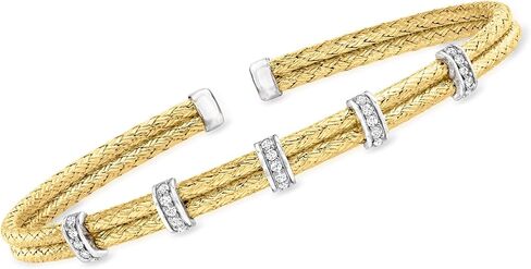 Ross-Simons Charles Garnier Mesh .20 ct. t.w. CZ Station 2-Row Cuff Bracelet in 2-Tone Sterling. 7.5 inches in Saudi Arabia