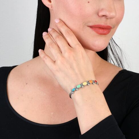 American West Jewelry Sterling Silver Multi Color 5-Stone Cuff Bracelet Sizes Small to Large in Saudi Arabia