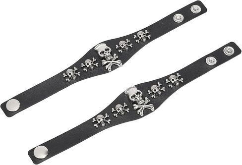 Punk Skull Bracelet, Faux Leather Skeleton Cuffs for Halloween Parties, Black in Saudi Arabia