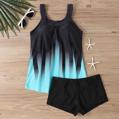 Two Piece High Neck Tankini Swimsuits for Women Tankini Bathing Suits with Boyshorts Sleeveless Scoop Neck Swimwear Blue in Saudi Arabia