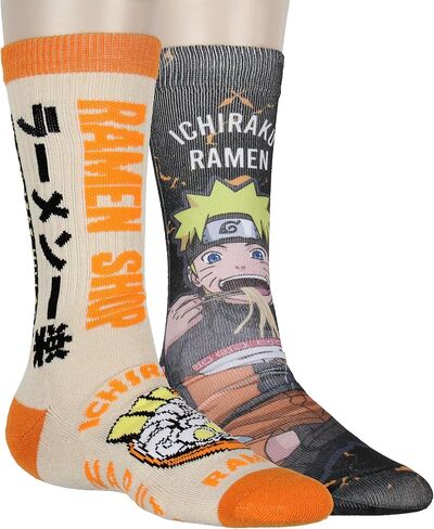 مجموعة Bioworld Naruto Shippuden Collection للرجال Ichiraku Ramen Shop للبالغين، عبوة من قطعتين من الجوارب الدائرية لمنتصف الساق in Kuwait