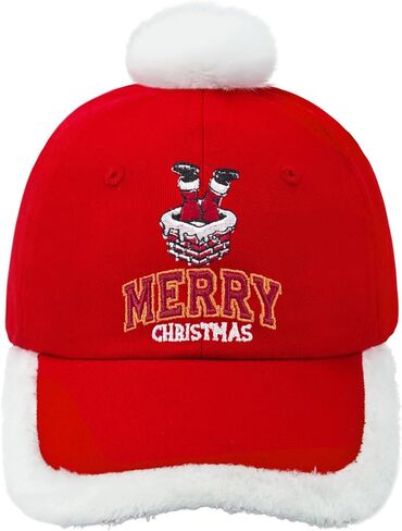 Funny Christmas Hat Unisex Adult Adjustable Embroidered Red Santa Baseball Cap with Fuzzy Fur Pom in Saudi Arabia