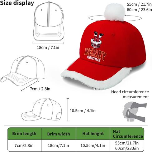 Funny Christmas Hat Unisex Adult Adjustable Embroidered Red Santa Baseball Cap with Fuzzy Fur Pom in Saudi Arabia