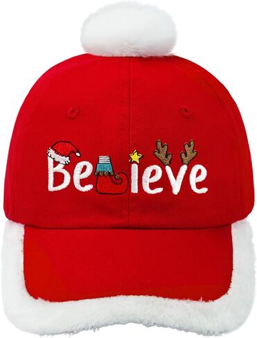 Funny Christmas Hat Unisex Adult Adjustable Embroidered Red Santa Baseball Cap with Fuzzy Fur Pom in Saudi Arabia