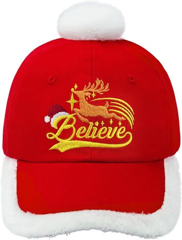 Funny Christmas Hat Unisex Adult Adjustable Embroidered Red Santa Baseball Cap with Fuzzy Fur Pom in Saudi Arabia