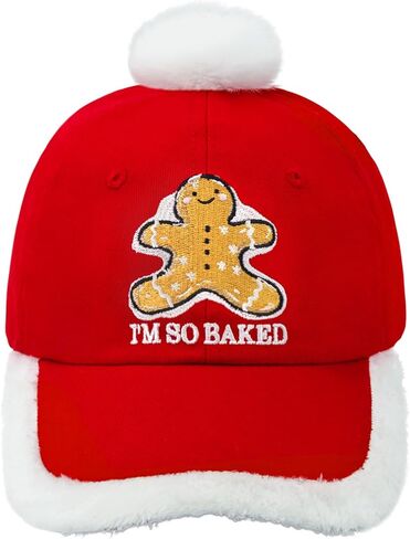Funny Christmas Hat Unisex Adult Adjustable Embroidered Red Santa Baseball Cap with Fuzzy Fur Pom in Saudi Arabia