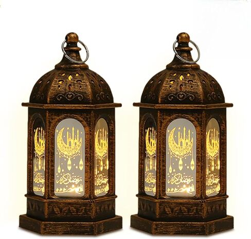 ديكورات رمضان، أضواء فانوس رمضان مع زخارف نجمة القمر الإسلامية، ديكور فانوس معلق LED صغير، ديكورات عيد مبارك لمدفأة الطاولة المنزلية، هدايا عيد رمضان 2 حزمة in Kuwait