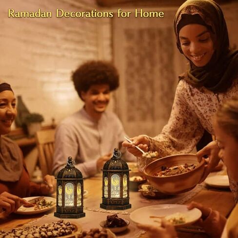 ديكورات رمضان، أضواء فانوس رمضان مع زخارف نجمة القمر الإسلامية، ديكور فانوس معلق LED صغير، ديكورات عيد مبارك لمدفأة الطاولة المنزلية، هدايا عيد رمضان 2 حزمة in Kuwait