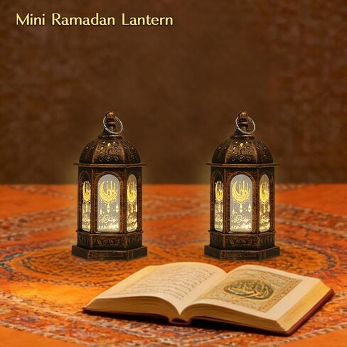 ديكورات رمضان، أضواء فانوس رمضان مع زخارف نجمة القمر الإسلامية، ديكور فانوس معلق LED صغير، ديكورات عيد مبارك لمدفأة الطاولة المنزلية، هدايا عيد رمضان 2 حزمة in Kuwait