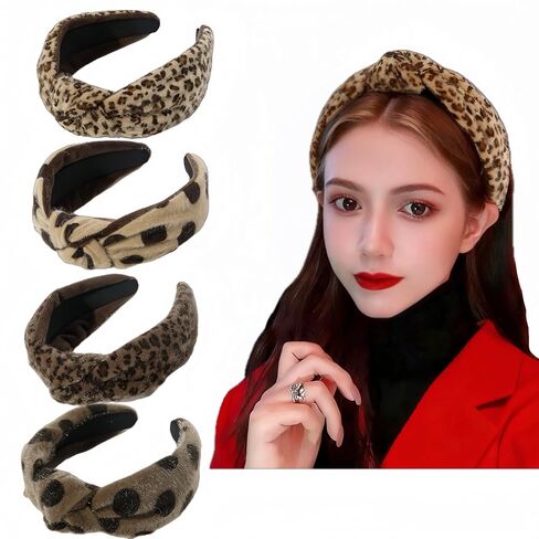 Fabric Knotted Trendy Headbands for Women, Set of 4, Pure Cotton Fabric Wide Hair Accessories, Hair Knotted Bands Cute Classic Fashion (Multiple colors, normal) in Saudi Arabia
