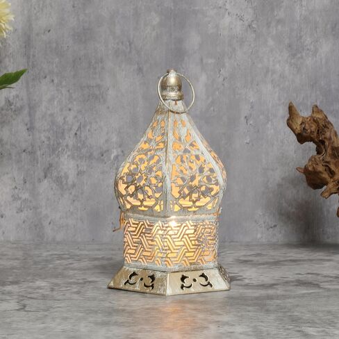 8inch Moroccan Lantern Lamp Decorative Candle Holders Foldable Cover for Ramadan Decorations, Hanging, Outdoor Patio or Porch, Indoor Home Decor （White） in Saudi Arabia