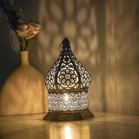 8inch Moroccan Lantern Lamp Decorative Candle Holders Foldable Cover for Ramadan Decorations, Hanging, Outdoor Patio or Porch, Indoor Home Decor （White） in Saudi Arabia
