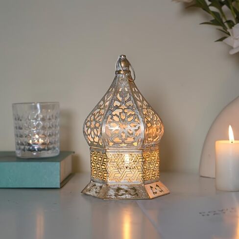8inch Moroccan Lantern Lamp Decorative Candle Holders Foldable Cover for Ramadan Decorations, Hanging, Outdoor Patio or Porch, Indoor Home Decor （White） in Saudi Arabia
