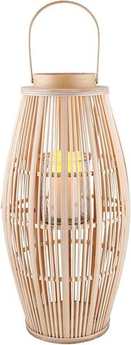 47th & Main Bamboo Hurricane Lantern with Handle Woven Natural Rattan Boho Hanging Candle Holder for Patio, Yard, Home Décor, Large, Blonde in Saudi Arabia