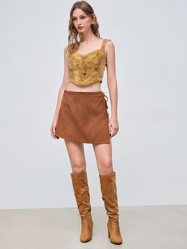 CIDER Mini Skirt Corduroy Skirt Women Mid Waist Knotted A Line Short Skirt in Saudi Arabia