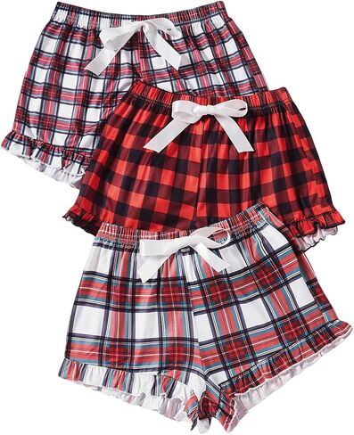 WDIRARA Women's Soft 3 Piece Plaid Pajama Shorts Elastic Waist Sleeping Shorts in Saudi Arabia