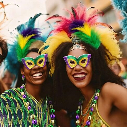 Mepase 18 Pcs Mardi Gras Shawl Scarf Costume Accessories Mardi Gras Outfit for Women Headband Earrings Beads Necklaces Eye Mask for Carnival Party Decorations in Saudi Arabia