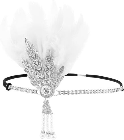 1920's Flapper Feather Headband Art Deco Headpiece Inspired Leaf Medallion Pearl Headband in Saudi Arabia