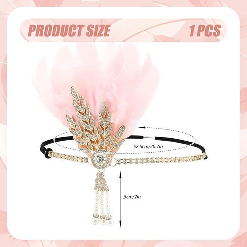1920's Flapper Feather Headband Art Deco Headpiece Inspired Leaf Medallion Pearl Headband in Saudi Arabia
