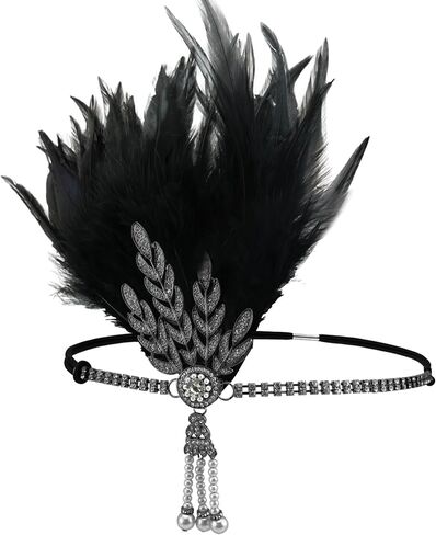 1920's Flapper Feather Headband Art Deco Headpiece Inspired Leaf Medallion Pearl Headband in Saudi Arabia