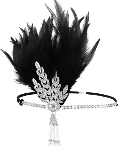 1920's Flapper Feather Headband Art Deco Headpiece Inspired Leaf Medallion Pearl Headband in Saudi Arabia