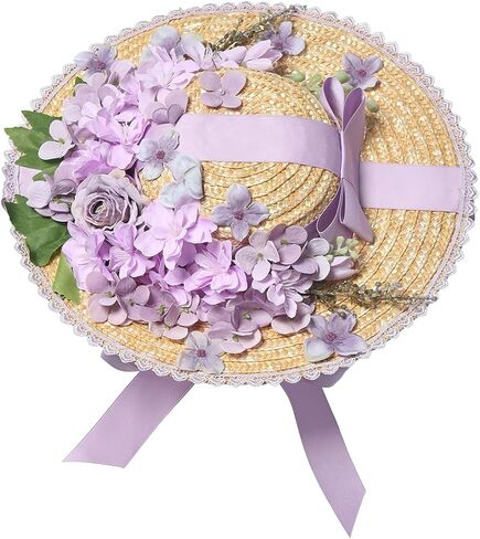 COSDREAMER Women Victorian Hat Tea Party Hat Bows Flowers Straw Hats in Saudi Arabia