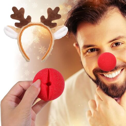 عصابة رأس Lusofie للهالوين على شكل قرون غزال مع عصابة رأس على شكل أنف مهرج أحمر وقرون الرنة وعصابة رأس على شكل قرون غزال عيد الميلاد وأذنين غزال عيد الميلاد من أجل مستلزمات حفلات عيد الميلاد والهالوين التنكرية in Saudi Arabia