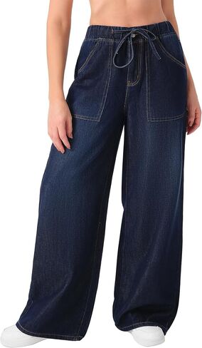 roswear Jeans for Women Sweatpants Wide Leg Baggy with Drawstring Large Pockets Casual Pants in Saudi Arabia