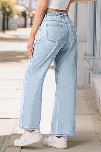 IWOLLENCE Women's Baggy Jeans Low Rise Straight Wide Leg Cowboy Pants Boyfriend Distressed Denim Jean Pant with Pockets in Saudi Arabia