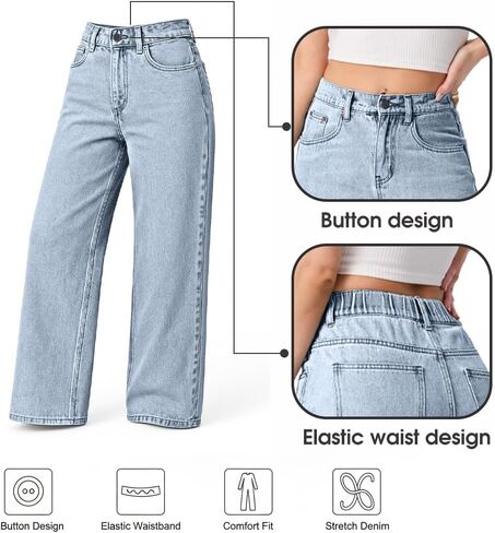IWOLLENCE Women's Baggy Jeans Low Rise Straight Wide Leg Cowboy Pants Boyfriend Distressed Denim Jean Pant with Pockets in Saudi Arabia