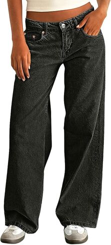 IWOLLENCE Women's Baggy Jeans Low Rise Straight Wide Leg Cowboy Pants Boyfriend Distressed Denim Jean Pant with Pockets in Saudi Arabia