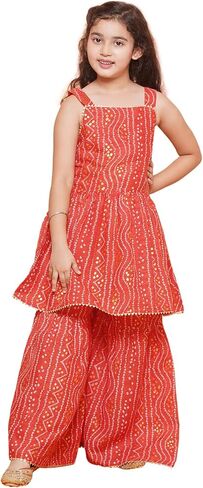 AJ DEZINES بدلة Anarkali Salwar للفتيات مع عمل دانتيل | بدلة شارارا العرقية للأطفال الهندية الجاهزة || فستان ملابس الحفلات in Kuwait