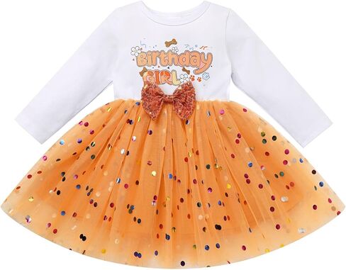 AWIBMK Birthday Girl Dress for 1 2 3 4 5 6 Years Long Sleeve Sequins Bowknot Confetti Tutu Dresses Photoshoot Outfits in Saudi Arabia
