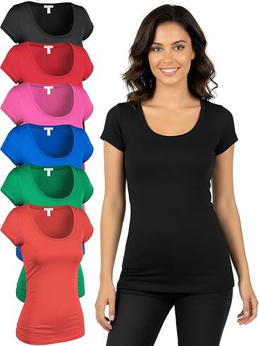 Emmalise Women T-Shits Scoop Neck Short Sleeves Tops Value Six Pack in Saudi Arabia